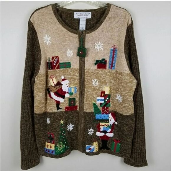 NEW Vintage Tiara International Christmas Embellished Zip Up Sweater Cardigan - Picture 2 of 14